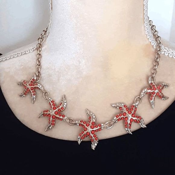 Ann Taylor beachy gold coral tones starfish necklace 16" toggle clasp extender - Picture 1 of 2